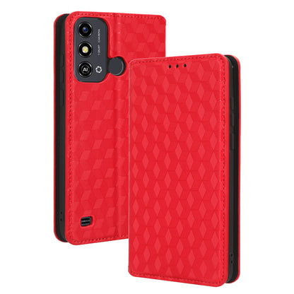 For ZTE Blade A53 / A53+ Rhombus Imprinted Shell PU Leather Stand Case Drop Resistant Phone Cover