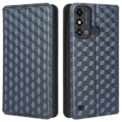 For ZTE Blade A53 / A53+ Rhombus Imprinted Shell PU Leather Stand Case Drop Resistant Phone Cover