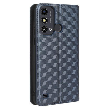 For ZTE Blade A53 / A53+ Rhombus Imprinted Shell PU Leather Stand Case Drop Resistant Phone Cover