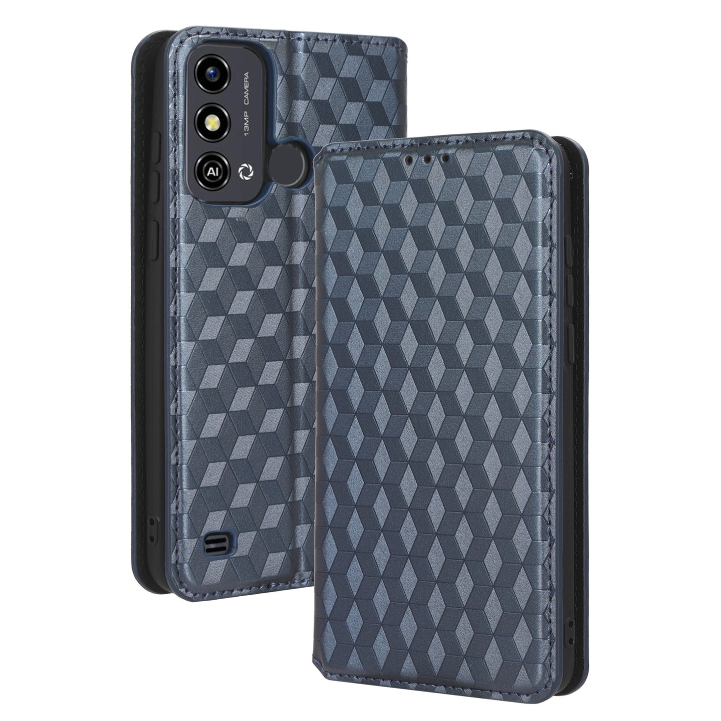For ZTE Blade A53 / A53+ Rhombus Imprinted Shell PU Leather Stand Case Drop Resistant Phone Cover