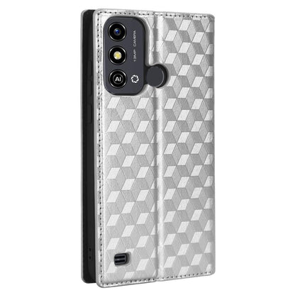 For ZTE Blade A53 / A53+ Rhombus Imprinted Shell PU Leather Stand Case Drop Resistant Phone Cover