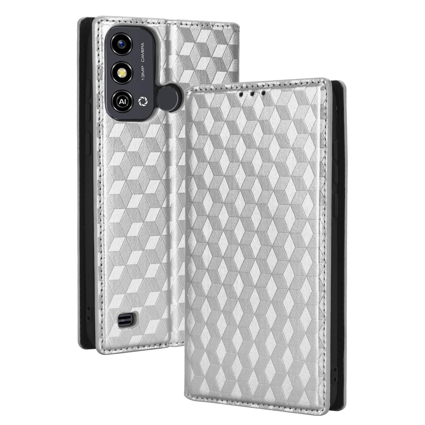 For ZTE Blade A53 / A53+ Rhombus Imprinted Shell PU Leather Stand Case Drop Resistant Phone Cover