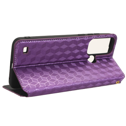 For ZTE Blade A53 / A53+ Rhombus Imprinted Shell PU Leather Stand Case Drop Resistant Phone Cover