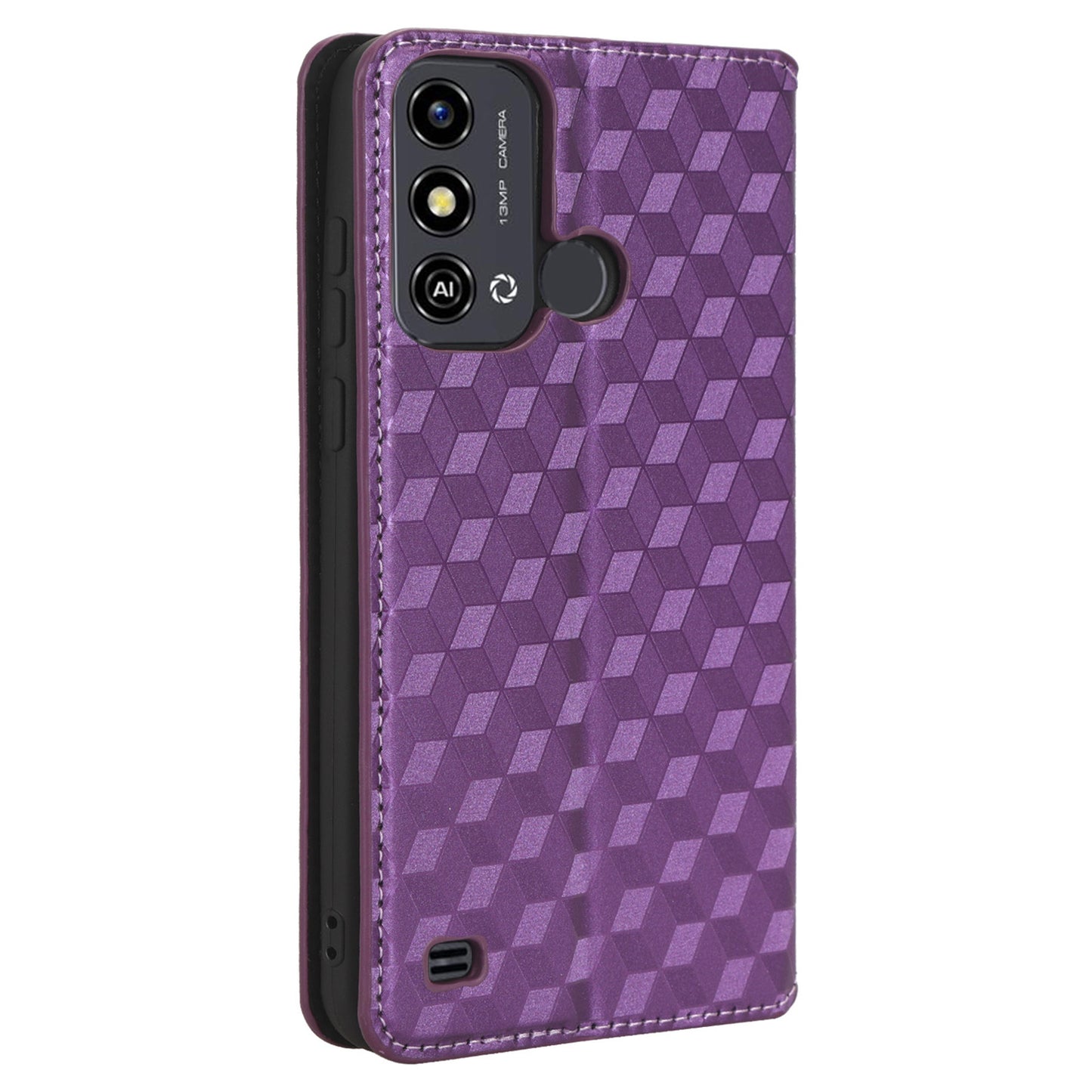 For ZTE Blade A53 / A53+ Rhombus Imprinted Shell PU Leather Stand Case Drop Resistant Phone Cover