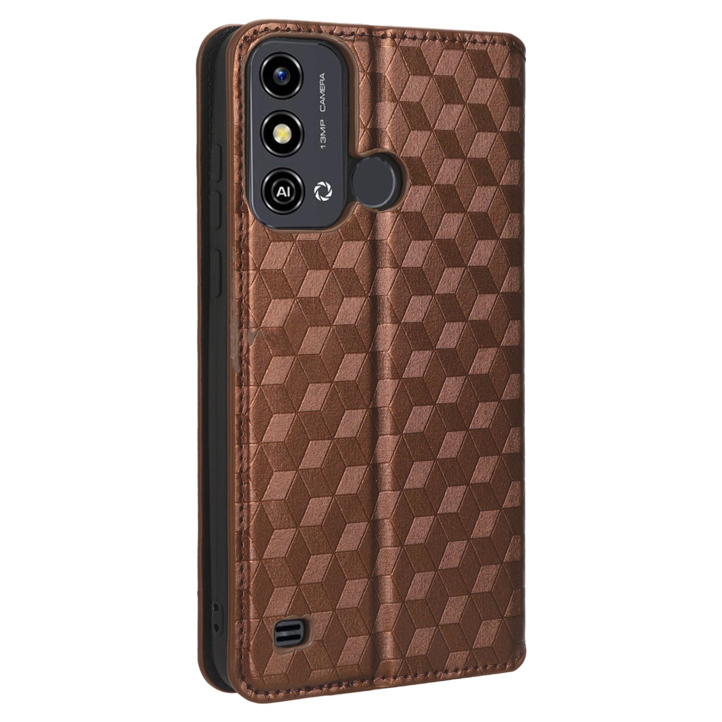 For ZTE Blade A53 / A53+ Rhombus Imprinted Shell PU Leather Stand Case Drop Resistant Phone Cover