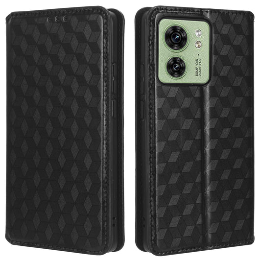 For Motorola Edge 40 5G Phone Cover Rhombus Imprinted Shell PU Leather Stand Fall Proof Case