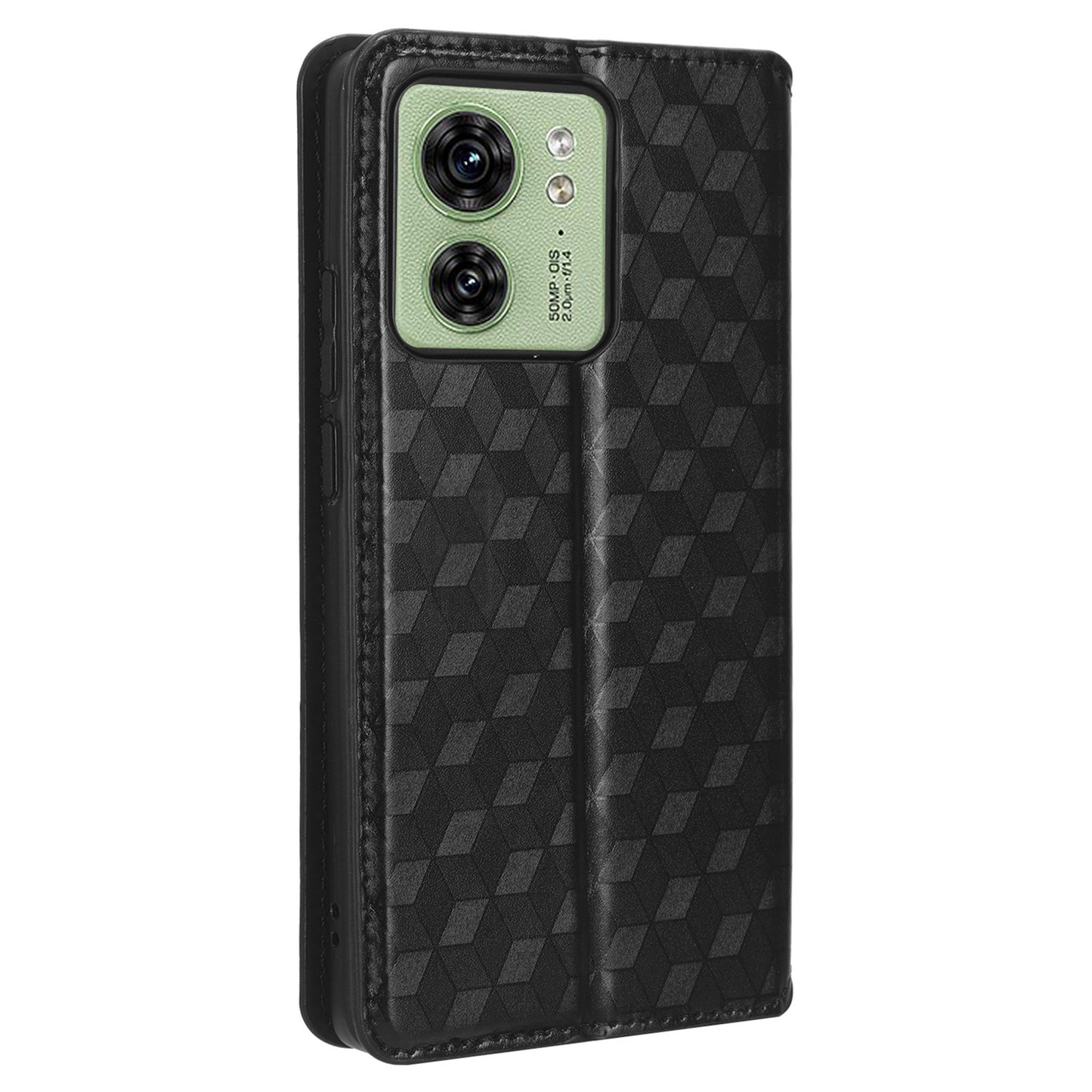 For Motorola Edge 40 5G Phone Cover Rhombus Imprinted Shell PU Leather Stand Fall Proof Case