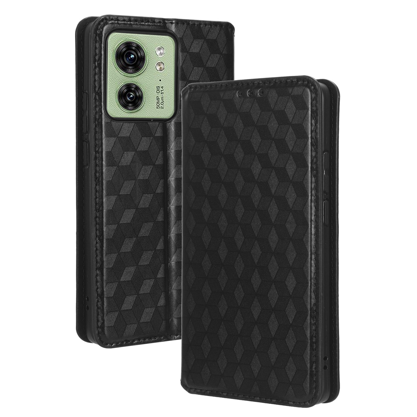 For Motorola Edge 40 5G Phone Cover Rhombus Imprinted Shell PU Leather Stand Fall Proof Case