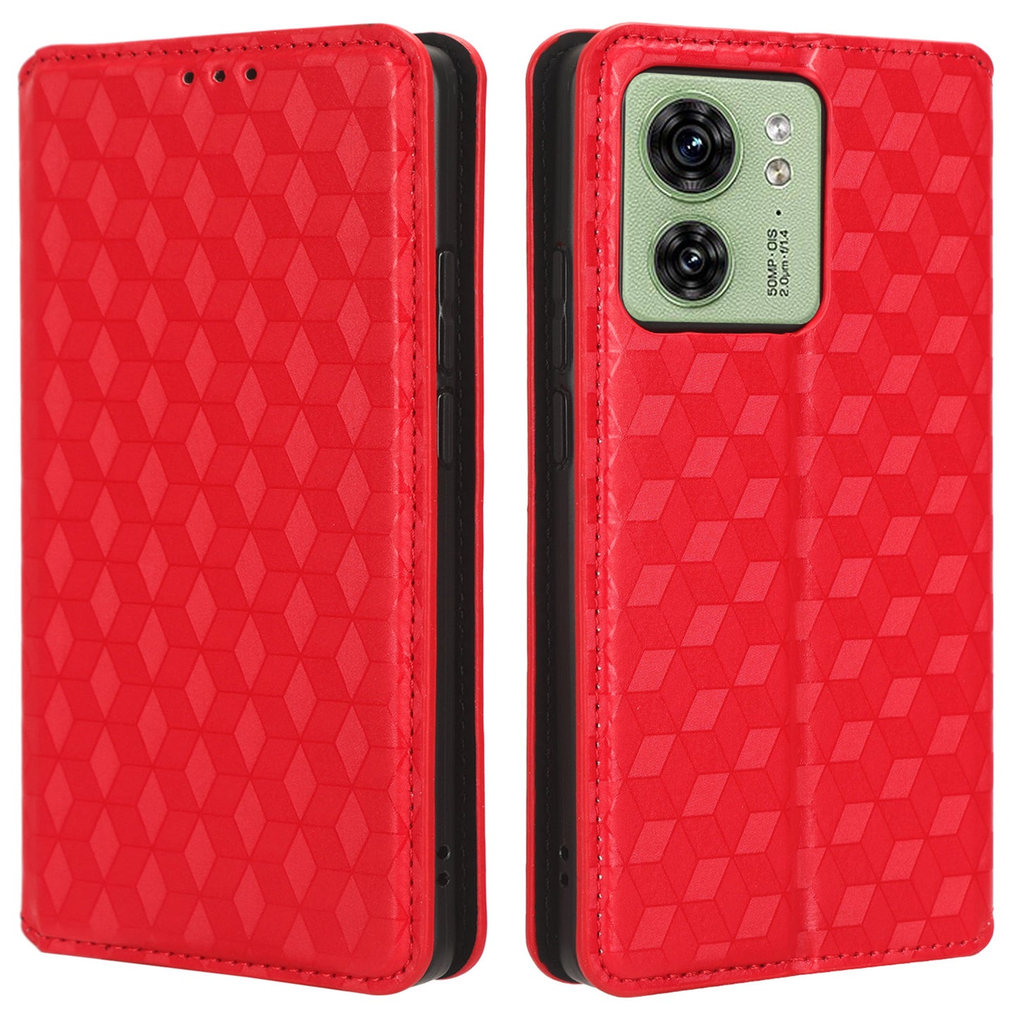 For Motorola Edge 40 5G Phone Cover Rhombus Imprinted Shell PU Leather Stand Fall Proof Case
