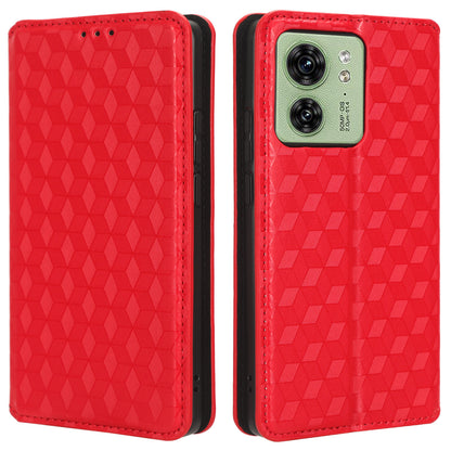 For Motorola Edge 40 5G Phone Cover Rhombus Imprinted Shell PU Leather Stand Fall Proof Case