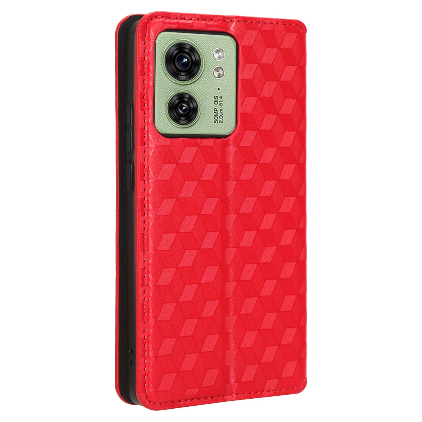 For Motorola Edge 40 5G Phone Cover Rhombus Imprinted Shell PU Leather Stand Fall Proof Case