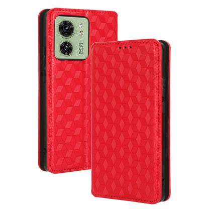 For Motorola Edge 40 5G Phone Cover Rhombus Imprinted Shell PU Leather Stand Fall Proof Case