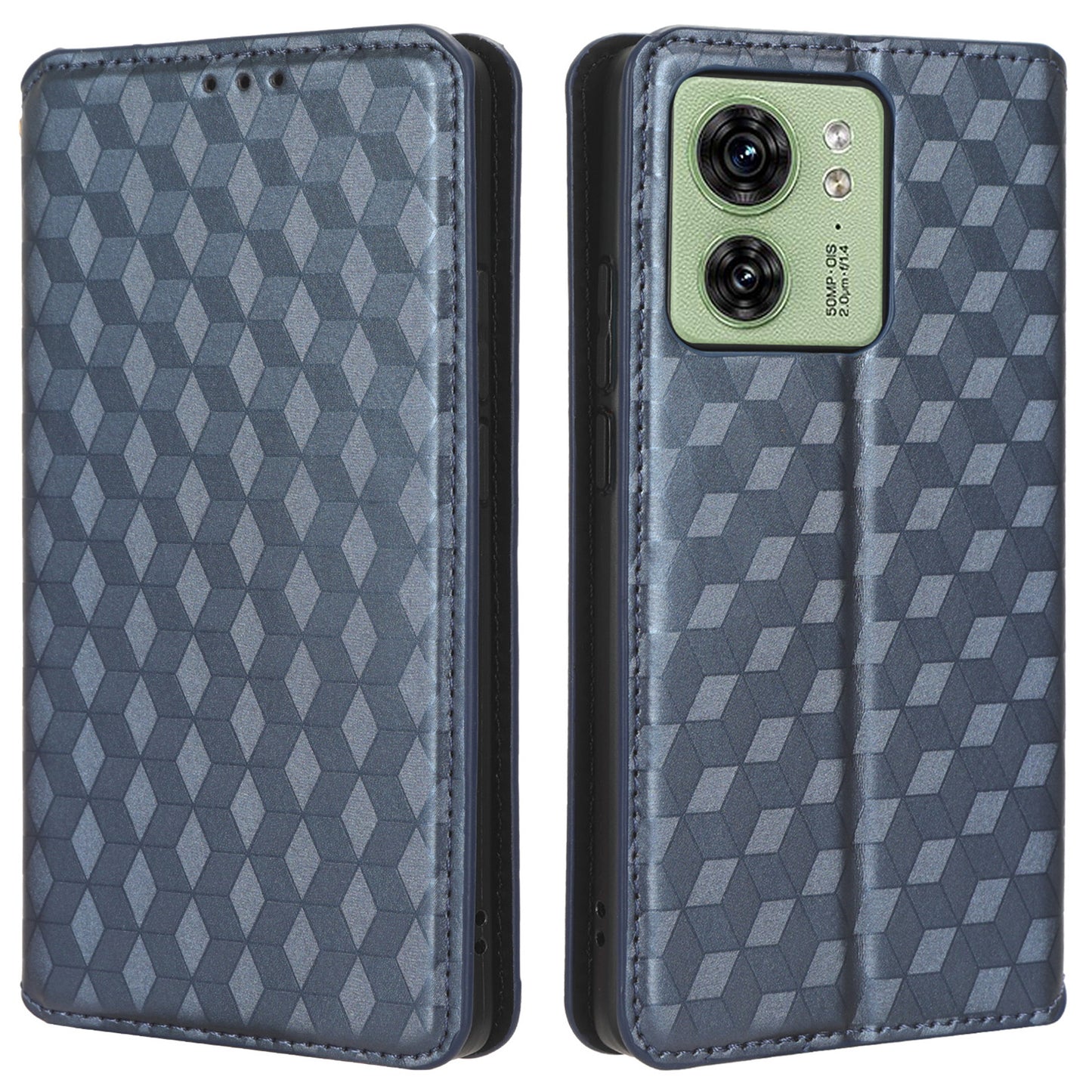 For Motorola Edge 40 5G Phone Cover Rhombus Imprinted Shell PU Leather Stand Fall Proof Case
