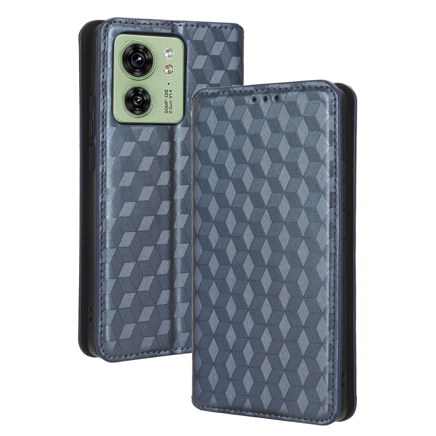 For Motorola Edge 40 5G Phone Cover Rhombus Imprinted Shell PU Leather Stand Fall Proof Case