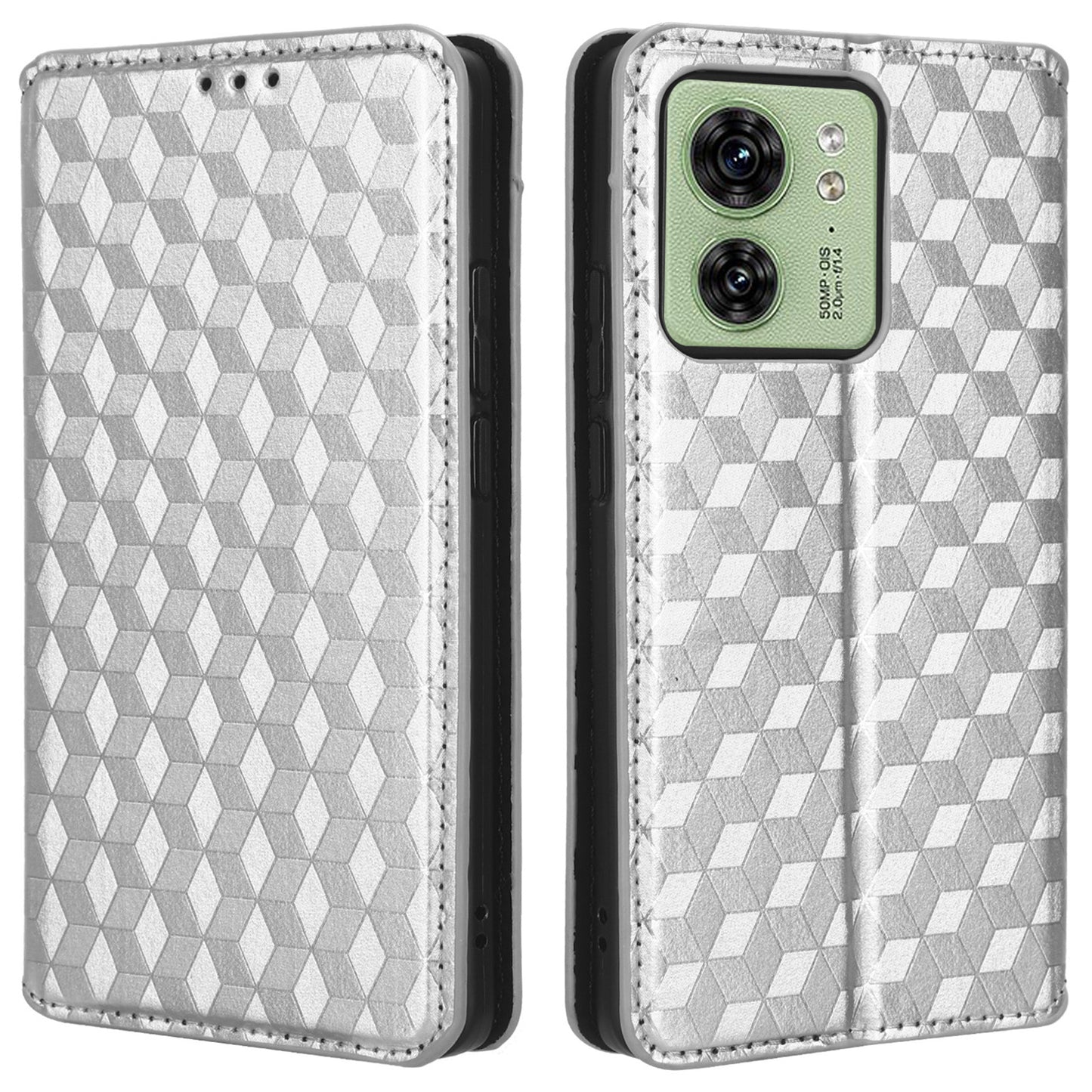 For Motorola Edge 40 5G Phone Cover Rhombus Imprinted Shell PU Leather Stand Fall Proof Case