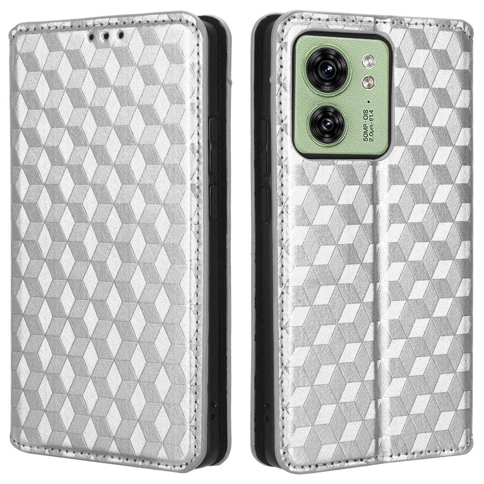 For Motorola Edge 40 5G Phone Cover Rhombus Imprinted Shell PU Leather Stand Fall Proof Case
