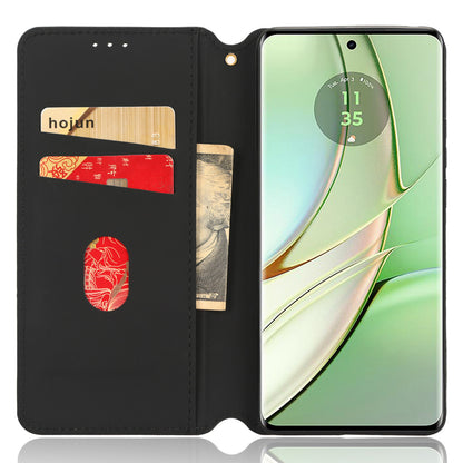 For Motorola Edge 40 5G Phone Cover Rhombus Imprinted Shell PU Leather Stand Fall Proof Case