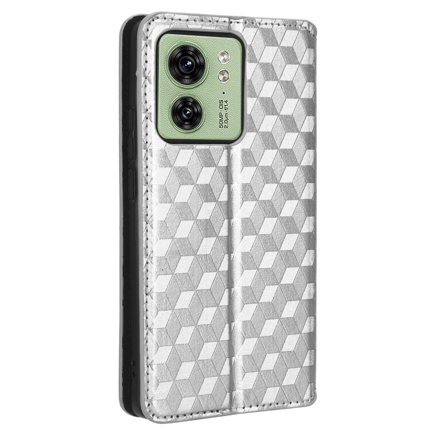 For Motorola Edge 40 5G Phone Cover Rhombus Imprinted Shell PU Leather Stand Fall Proof Case