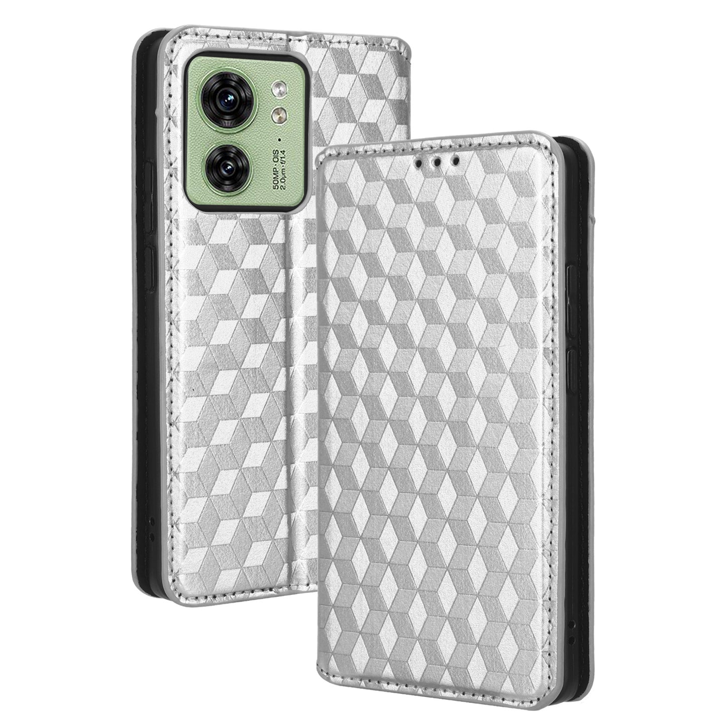 For Motorola Edge 40 5G Phone Cover Rhombus Imprinted Shell PU Leather Stand Fall Proof Case