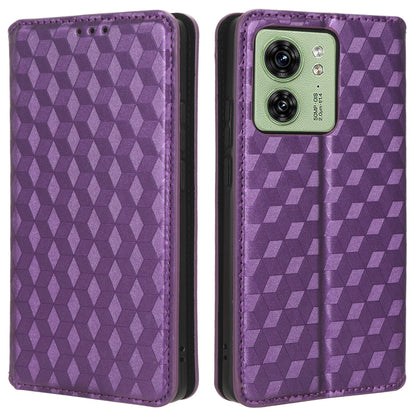 For Motorola Edge 40 5G Phone Cover Rhombus Imprinted Shell PU Leather Stand Fall Proof Case
