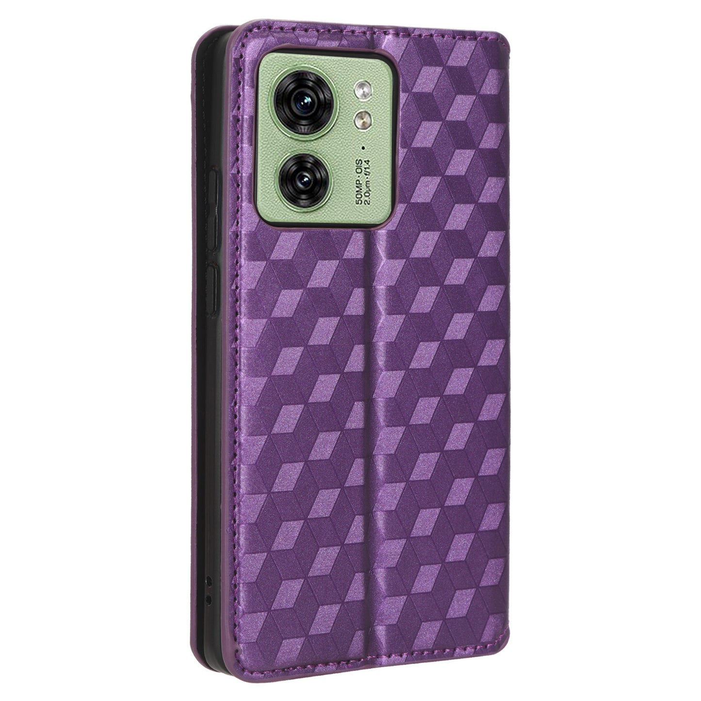 For Motorola Edge 40 5G Phone Cover Rhombus Imprinted Shell PU Leather Stand Fall Proof Case