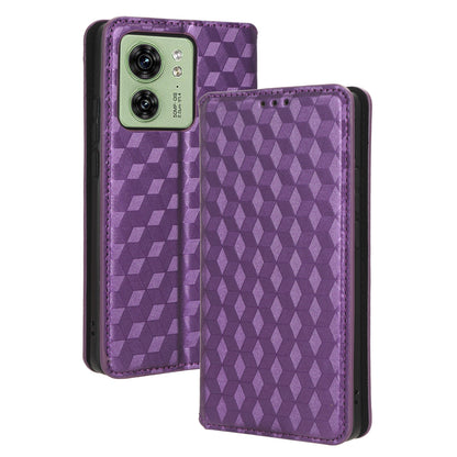 For Motorola Edge 40 5G Phone Cover Rhombus Imprinted Shell PU Leather Stand Fall Proof Case