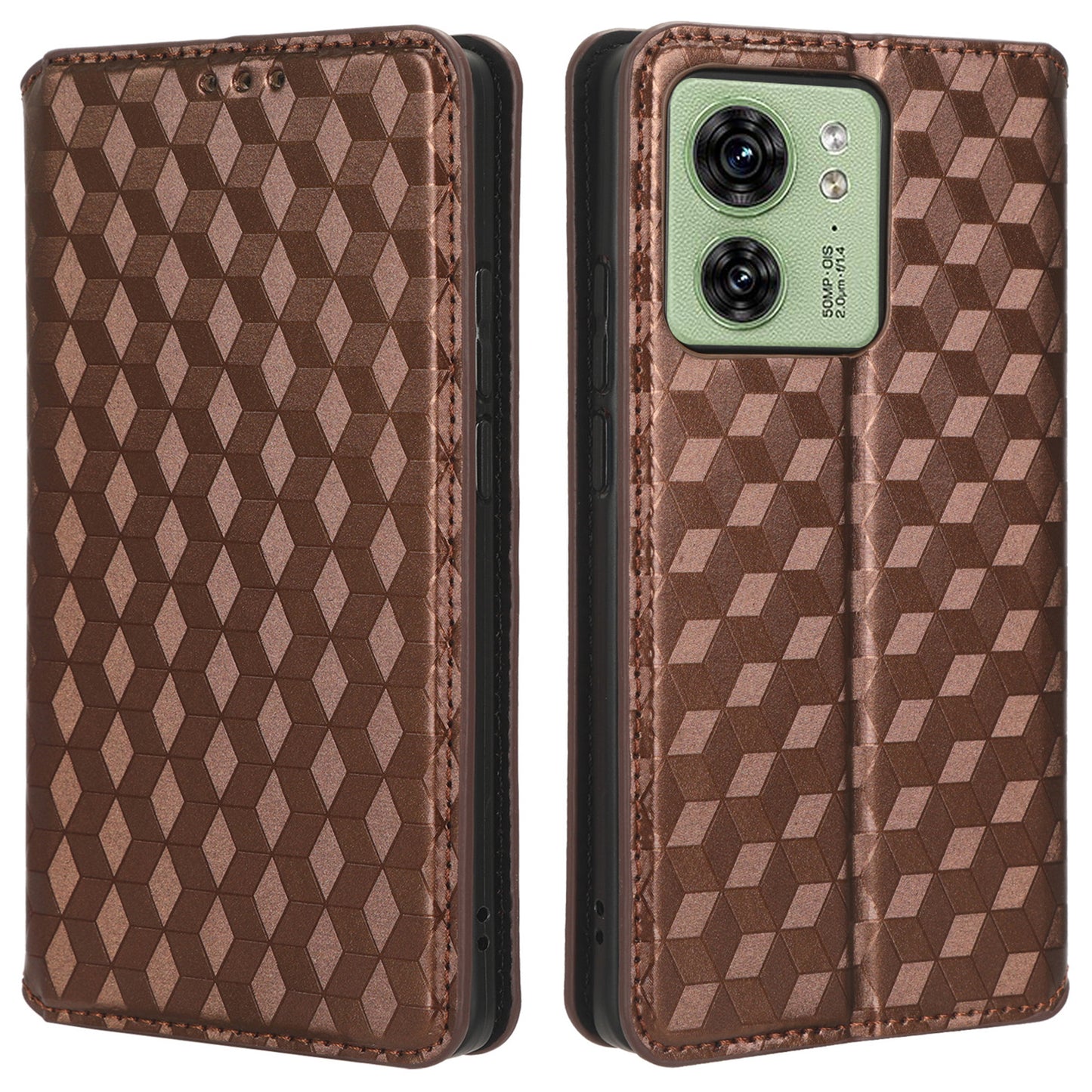 For Motorola Edge 40 5G Phone Cover Rhombus Imprinted Shell PU Leather Stand Fall Proof Case