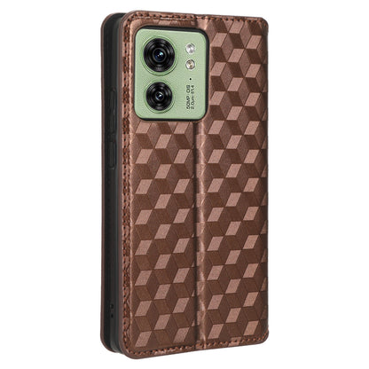 For Motorola Edge 40 5G Phone Cover Rhombus Imprinted Shell PU Leather Stand Fall Proof Case