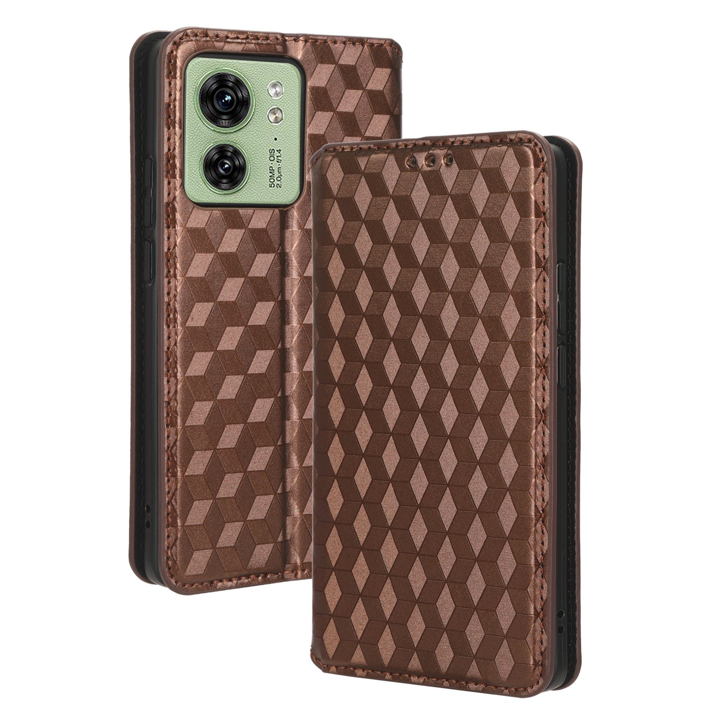 For Motorola Edge 40 5G Phone Cover Rhombus Imprinted Shell PU Leather Stand Fall Proof Case