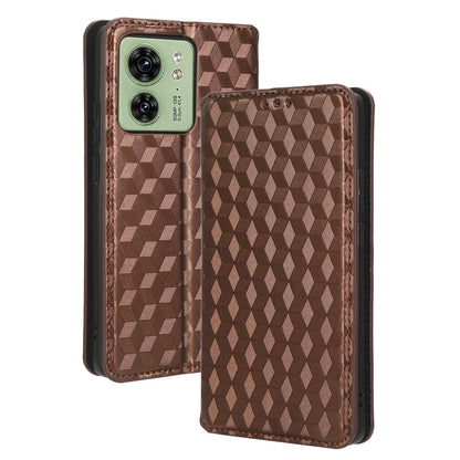 For Motorola Edge 40 5G Phone Cover Rhombus Imprinted Shell PU Leather Stand Fall Proof Case