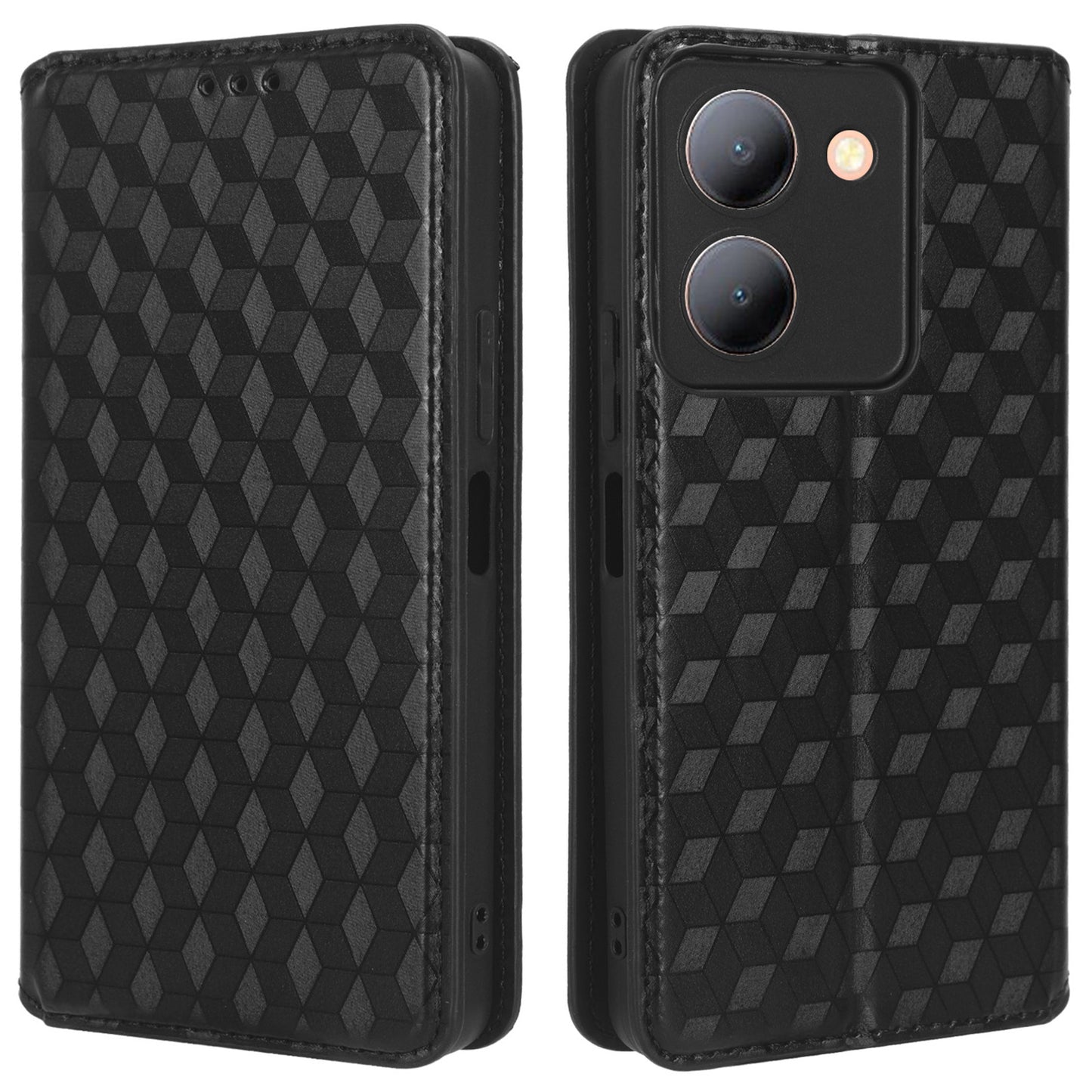 For vivo Y36 4G / Y36 5G / Y78 (China) 5G PU Leather Rhombus Imprinted Shell Stand Case Phone Cover