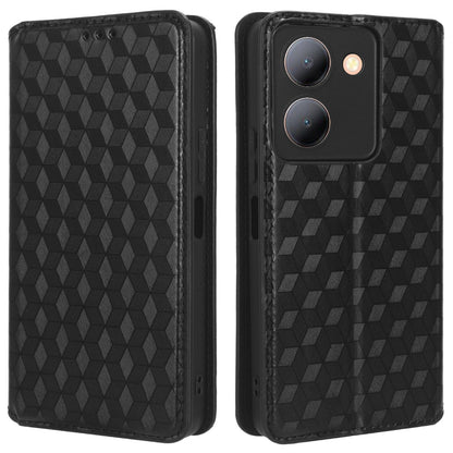 For vivo Y36 4G / Y36 5G / Y78 (China) 5G PU Leather Rhombus Imprinted Shell Stand Case Phone Cover