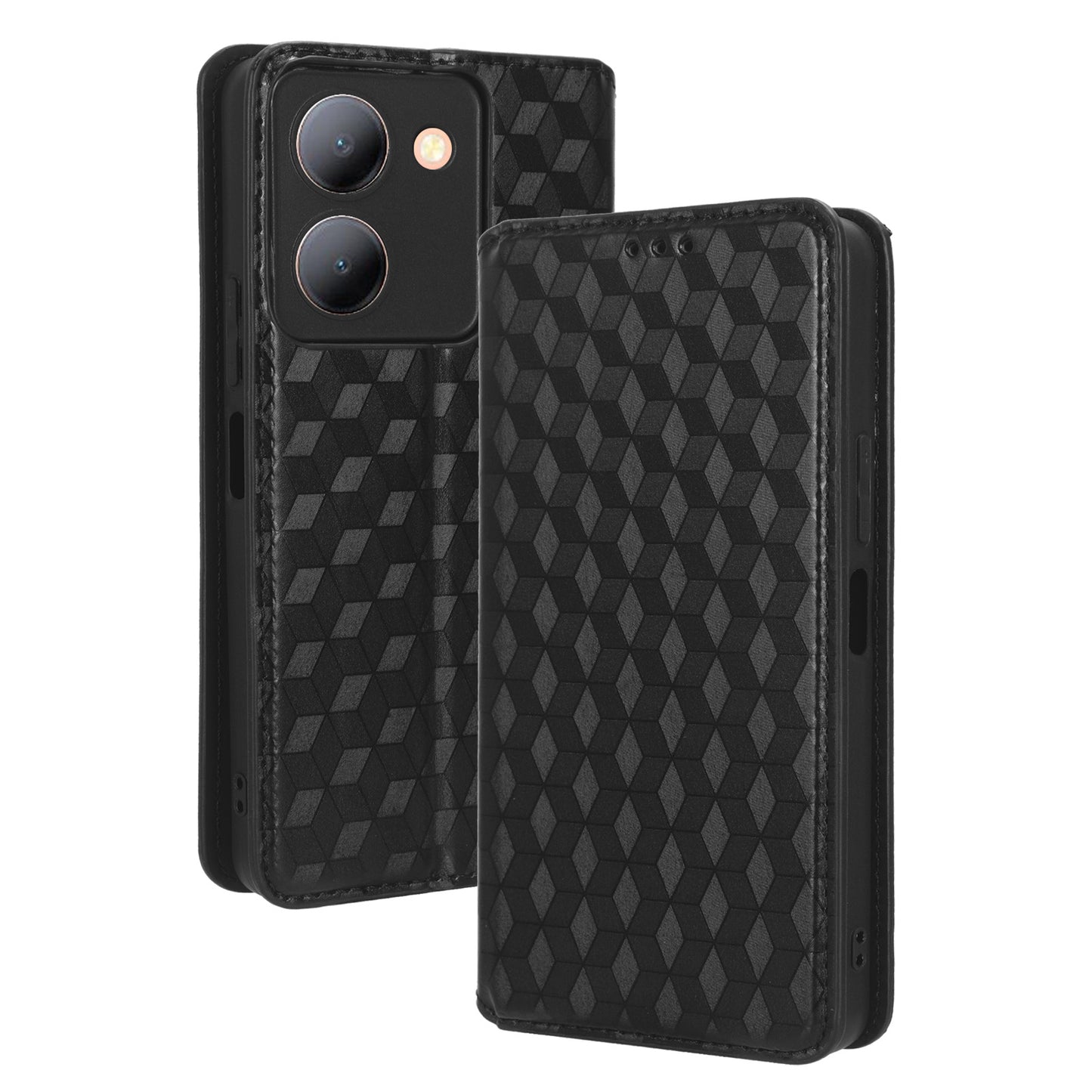 For vivo Y36 4G / Y36 5G / Y78 (China) 5G PU Leather Rhombus Imprinted Shell Stand Case Phone Cover