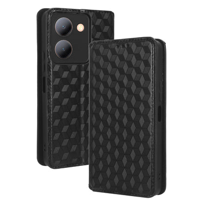 For vivo Y36 4G / Y36 5G / Y78 (China) 5G PU Leather Rhombus Imprinted Shell Stand Case Phone Cover