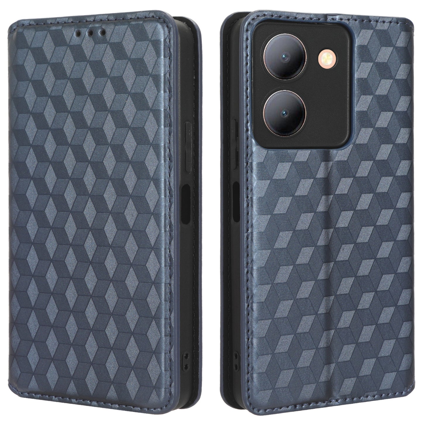 For vivo Y36 4G / Y36 5G / Y78 (China) 5G PU Leather Rhombus Imprinted Shell Stand Case Phone Cover