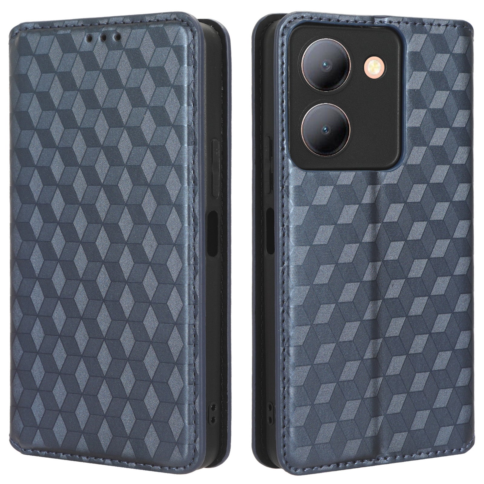 For vivo Y36 4G / Y36 5G / Y78 (China) 5G PU Leather Rhombus Imprinted Shell Stand Case Phone Cover