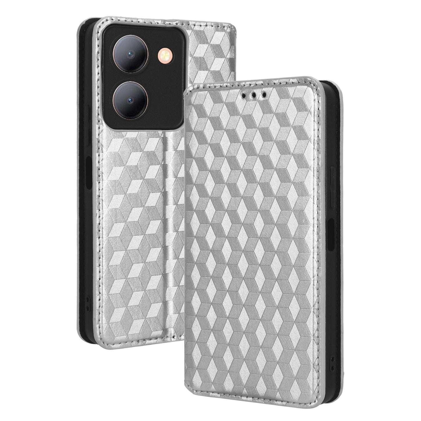 For vivo Y36 4G / Y36 5G / Y78 (China) 5G PU Leather Rhombus Imprinted Shell Stand Case Phone Cover