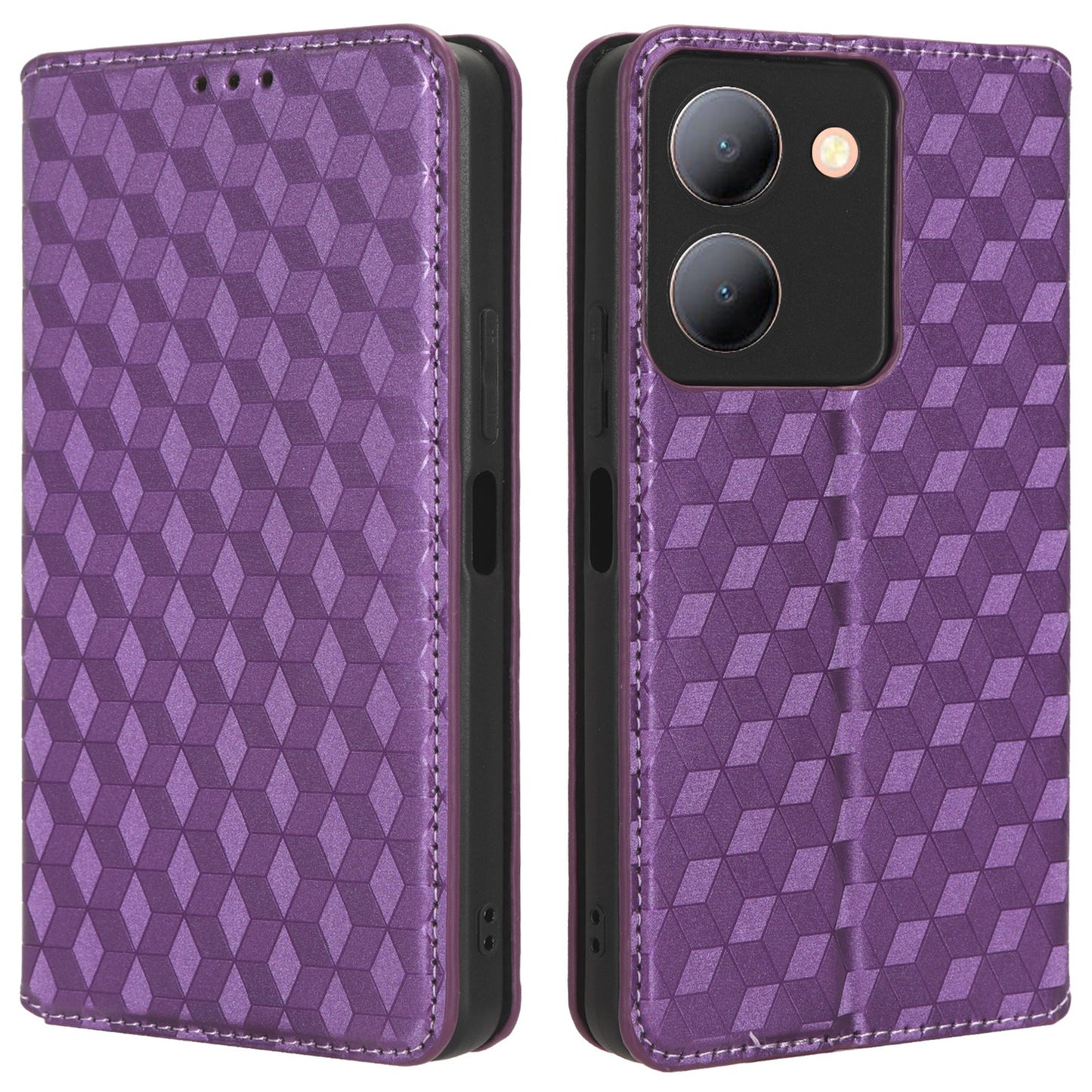 For vivo Y36 4G / Y36 5G / Y78 (China) 5G PU Leather Rhombus Imprinted Shell Stand Case Phone Cover