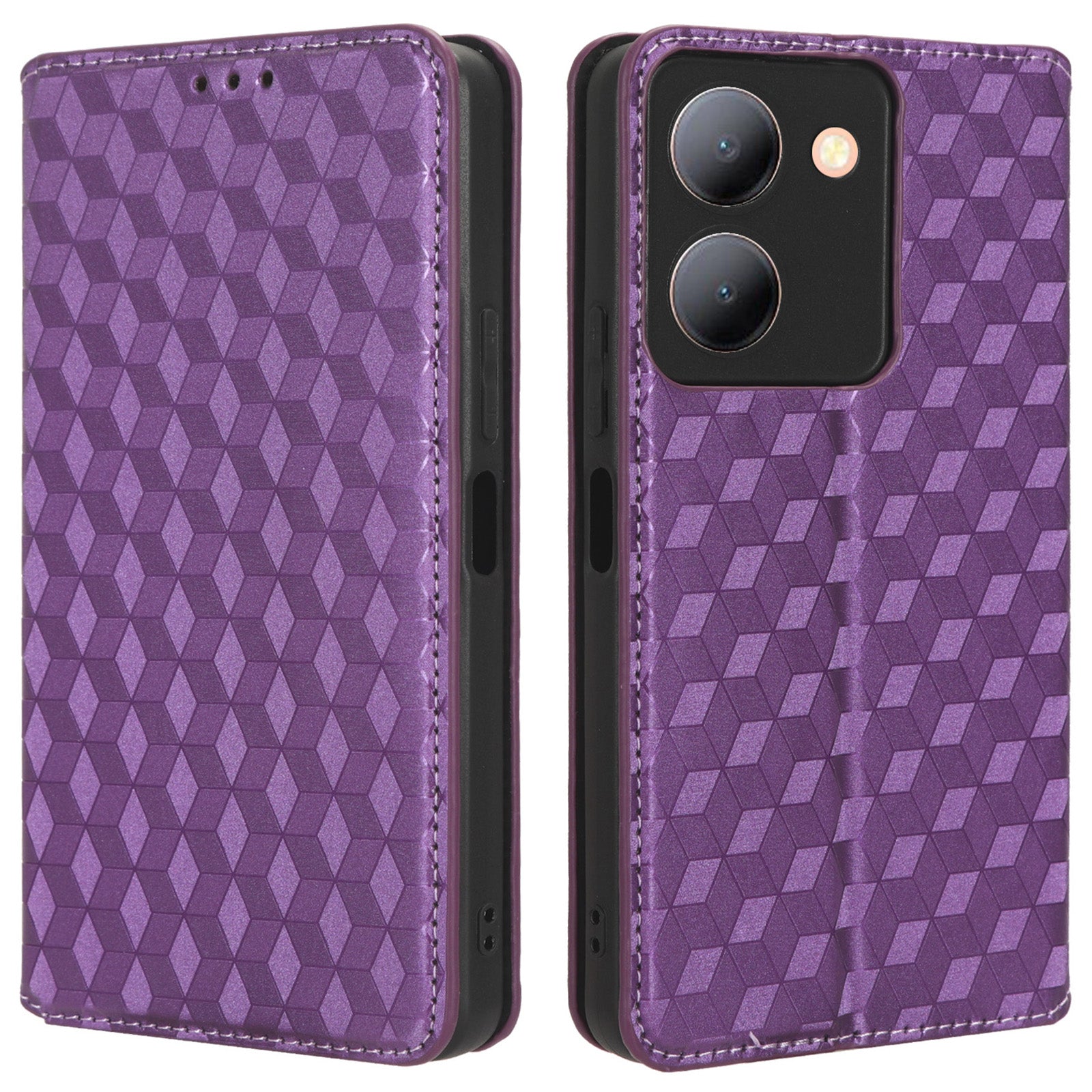 For vivo Y36 4G / Y36 5G / Y78 (China) 5G PU Leather Rhombus Imprinted Shell Stand Case Phone Cover