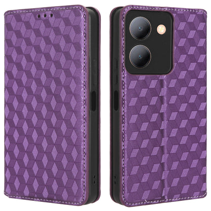 For vivo Y36 4G / Y36 5G / Y78 (China) 5G PU Leather Rhombus Imprinted Shell Stand Case Phone Cover