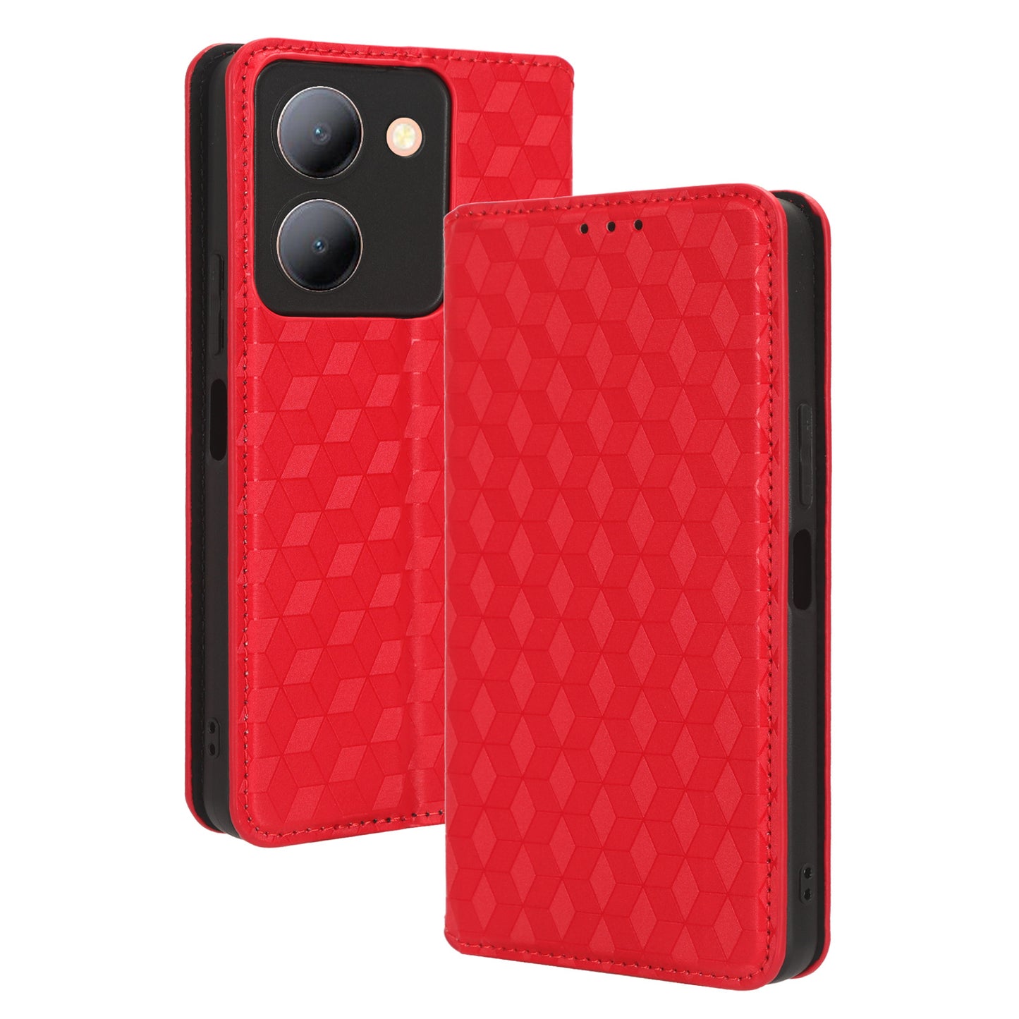 For vivo Y36 4G / Y36 5G / Y78 (China) 5G PU Leather Rhombus Imprinted Shell Stand Case Phone Cover