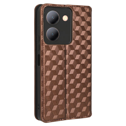 For vivo Y36 4G / Y36 5G / Y78 (China) 5G PU Leather Rhombus Imprinted Shell Stand Case Phone Cover