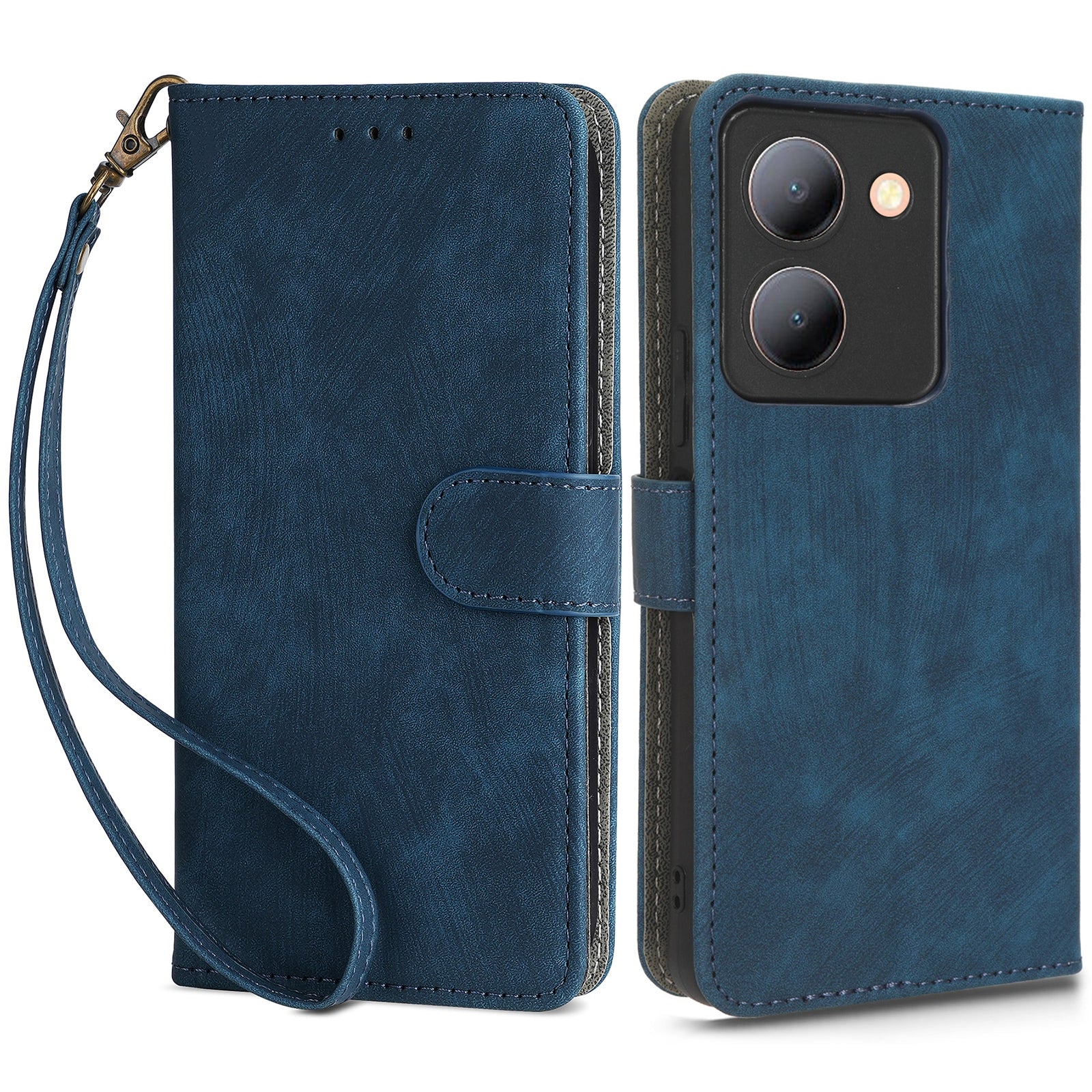 Cellphone Cover for vivo Y36 4G / Y36 5G / Y78 (China) 5G RFID Blocking Wallet PU Leather Stand Case with Strap