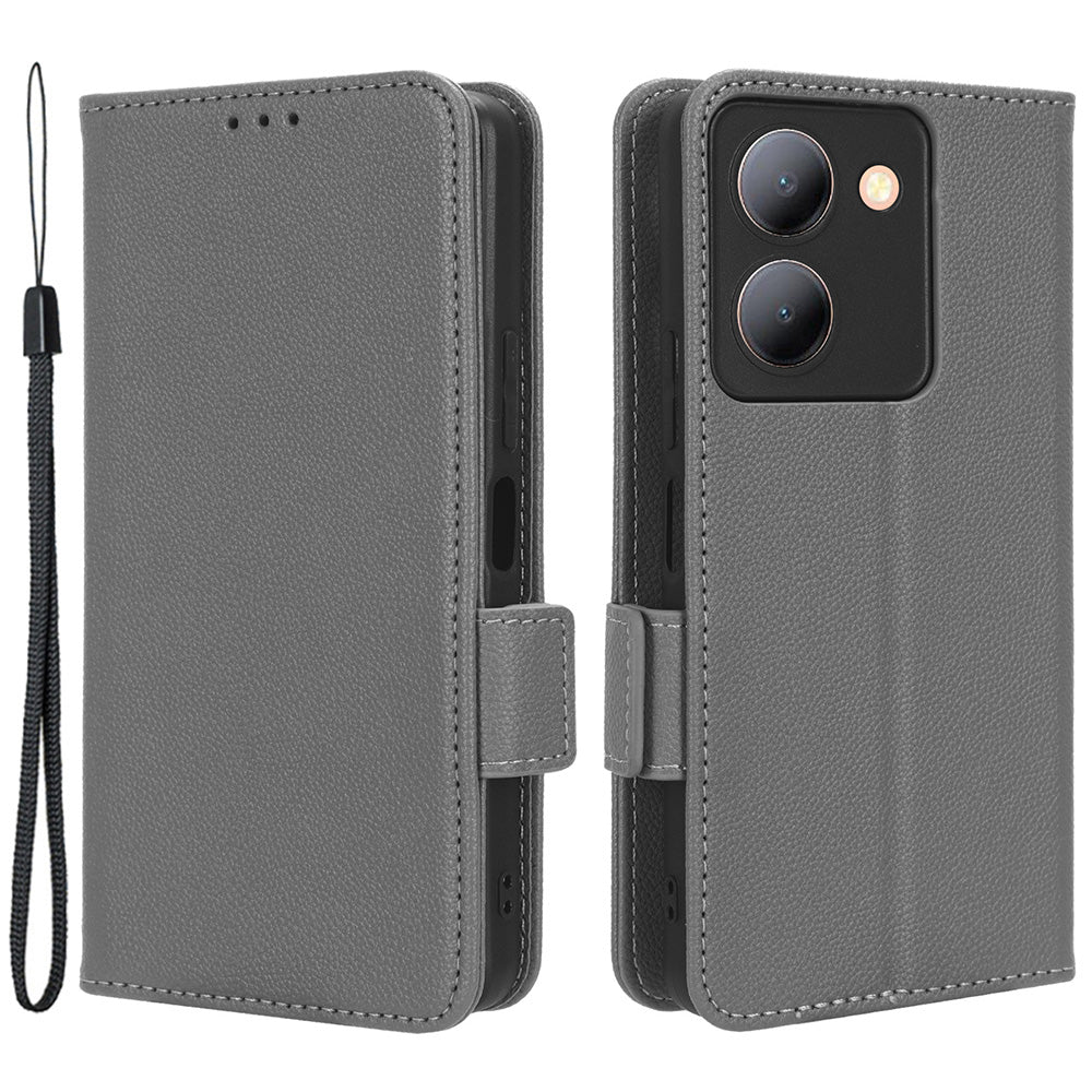 For vivo Y36 4G / Y36 5G / Y78 (China) 5G PU Leather Litchi Texture Phone Wallet Stand Case Anti-drop Cover