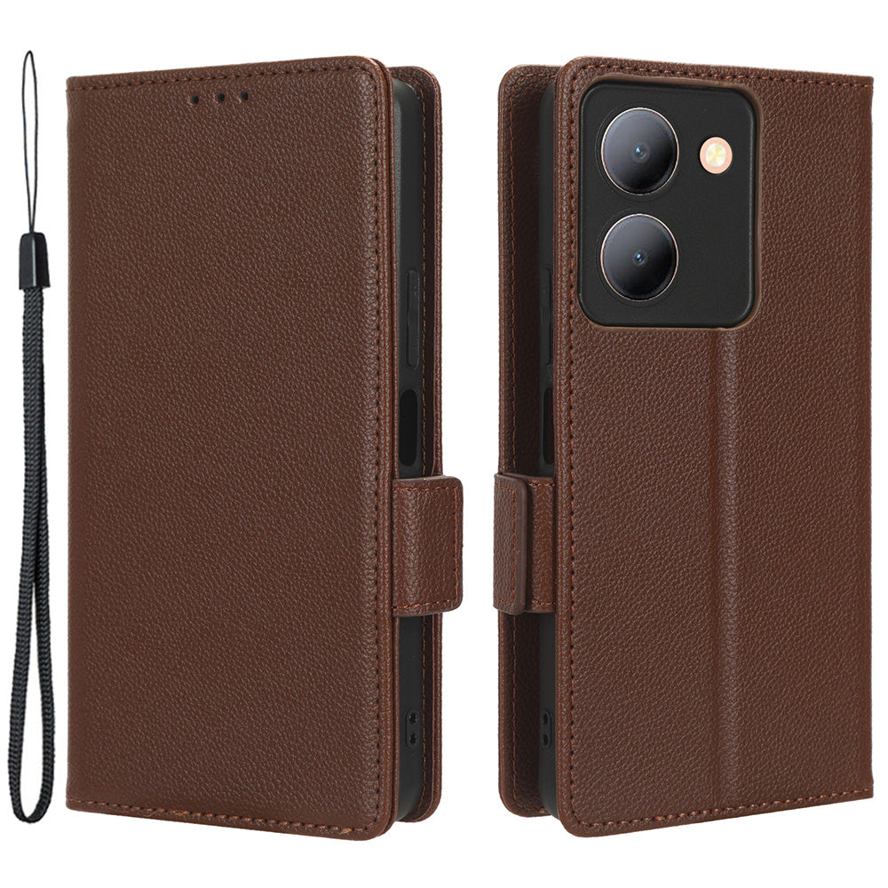 For vivo Y36 4G / Y36 5G / Y78 (China) 5G PU Leather Litchi Texture Phone Wallet Stand Case Anti-drop Cover