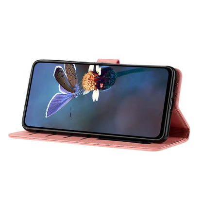 For iPhone 14 Pro Imprinted Flower Pattern Phone Case PU Leather Flip Stand Wallet Cover Shell with Strap