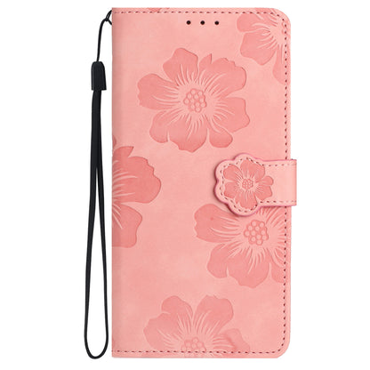 For iPhone 14 Pro Imprinted Flower Pattern Phone Case PU Leather Flip Stand Wallet Cover Shell with Strap