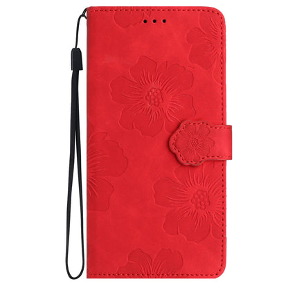 For iPhone 14 Pro Imprinted Flower Pattern Phone Case PU Leather Flip Stand Wallet Cover Shell with Strap