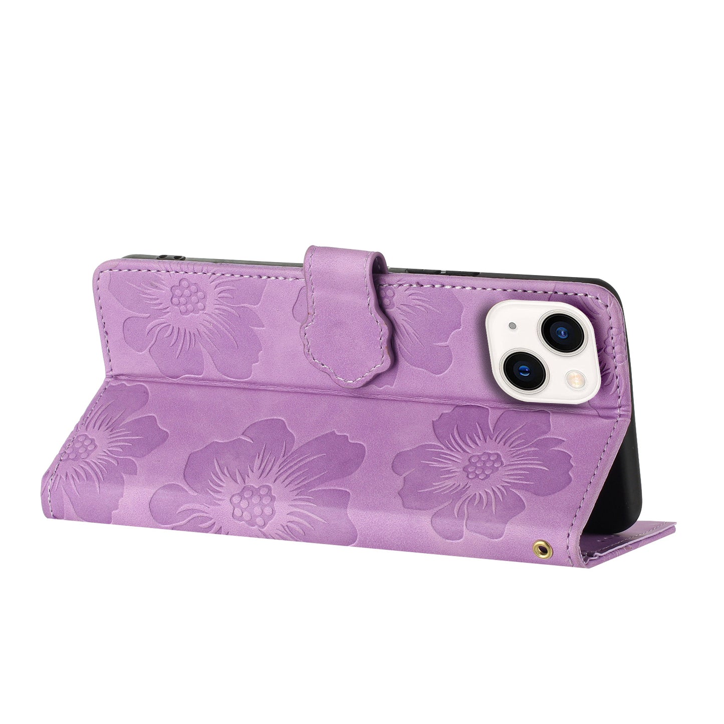 For iPhone 13 6.1 inch Wallet Cover PU Leather Flip Stand Phone Shell Imprinted Flower Pattern Phone Case