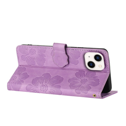 For iPhone 13 6.1 inch Wallet Cover PU Leather Flip Stand Phone Shell Imprinted Flower Pattern Phone Case